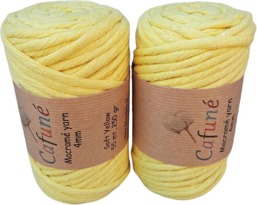 Cafuné macramé garen enkel gedraaid -4mm-zacht geel-55m-250g-uitkambaar-katoen touw