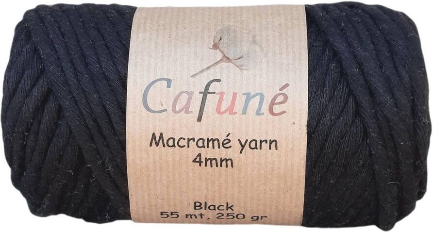 Cafuné Macramé Garen-Zwart-4mm–55 meter-Uitkambaar-Gerecycled katoen-Koord-Touw-Dromenvanger-Wandtapijt