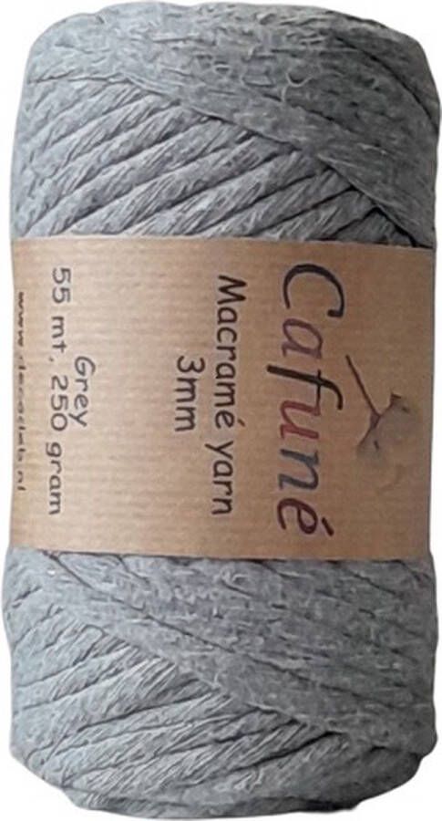 Cafuné Macramé Garen-Grijs-4mm Single Twist–55 meter-Uitkambaar-Gerecycled katoen-Koord-Touw-Plantenhanger-Wandkleed-Sleutelhanger-Dromenvanger-Macramé Pakket