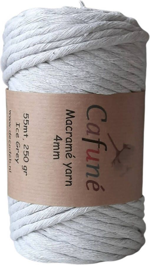 Cafuné Macramé Garen-IJsgrijs-4mm Single Twist–55 meter-Uitkambaar-Gerecycled katoen-Koord-Touw-Plantenhanger-Wandkleed-Sleutelhanger-Dromenvanger-Macramé Pakket