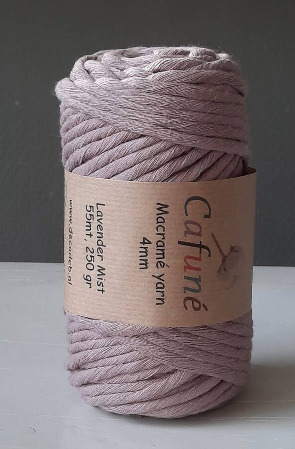 Cafuné Macramé Garen-Lavender Mist-4mm Single Twist–55 meter-Uitkambaar-Gerecycled katoen-Koord-Touw-Plantenhanger-Wandkleed-Sleutelhanger-Dromenvanger-Macramé Pakket