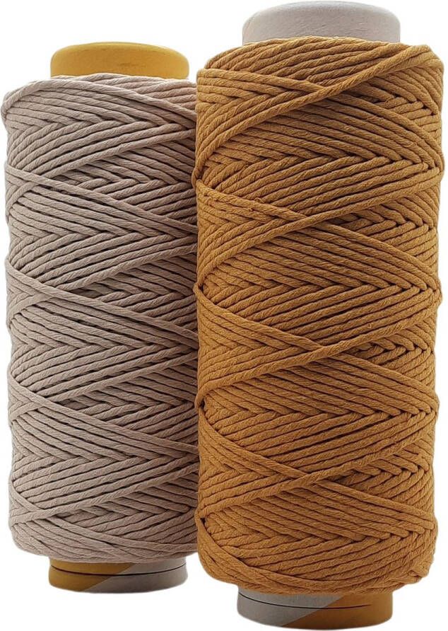 Cafuné Macrame Garen Lux -2 kg- 5 mm -beige oker-205+195 mtr Uitkambaar Macrame touw