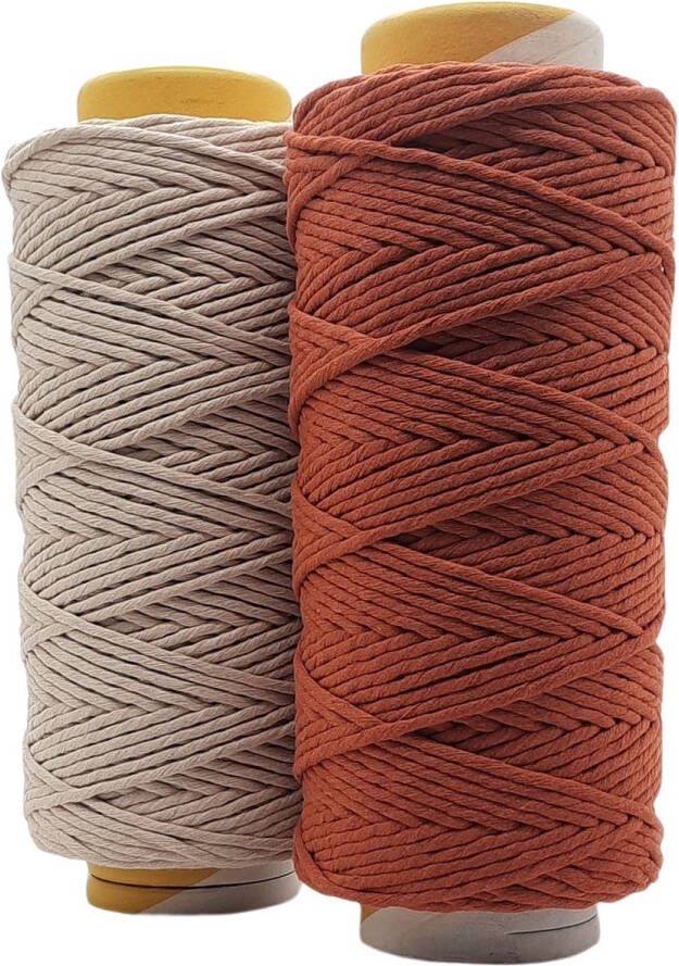 Cafuné Macrame Garen Lux -2 kg- 5 mm-beige terracotta 205+195 mtr Uitkambaar Macrame touw