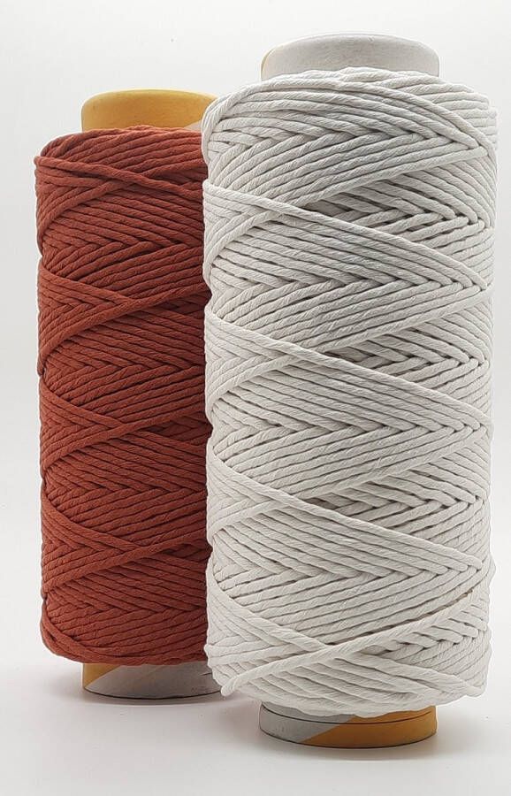 Cafuné Macrame Garen Lux -2 kg- 5 mm Ecru Terracotta 184+195 mtr Uitkambaar Macrame touw