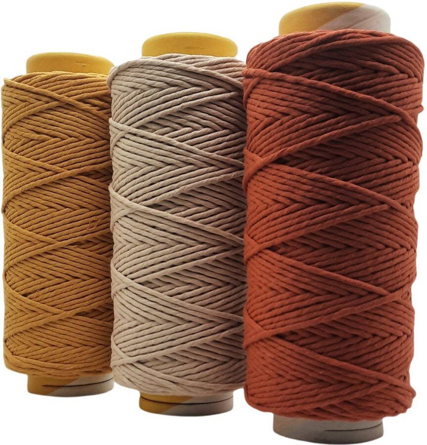 Cafuné Macrame Garen Lux -3 kg- 5 mm-oker beige terracotta -195+205+195 mtr Uitkambaar Macrame touw