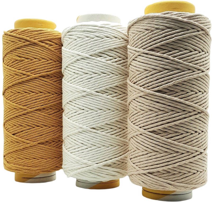 Cafuné Macrame Garen Lux 3 kg- 5 mm-oker ecru beige-195+184+205mtr Uitkambaar Macrame touw