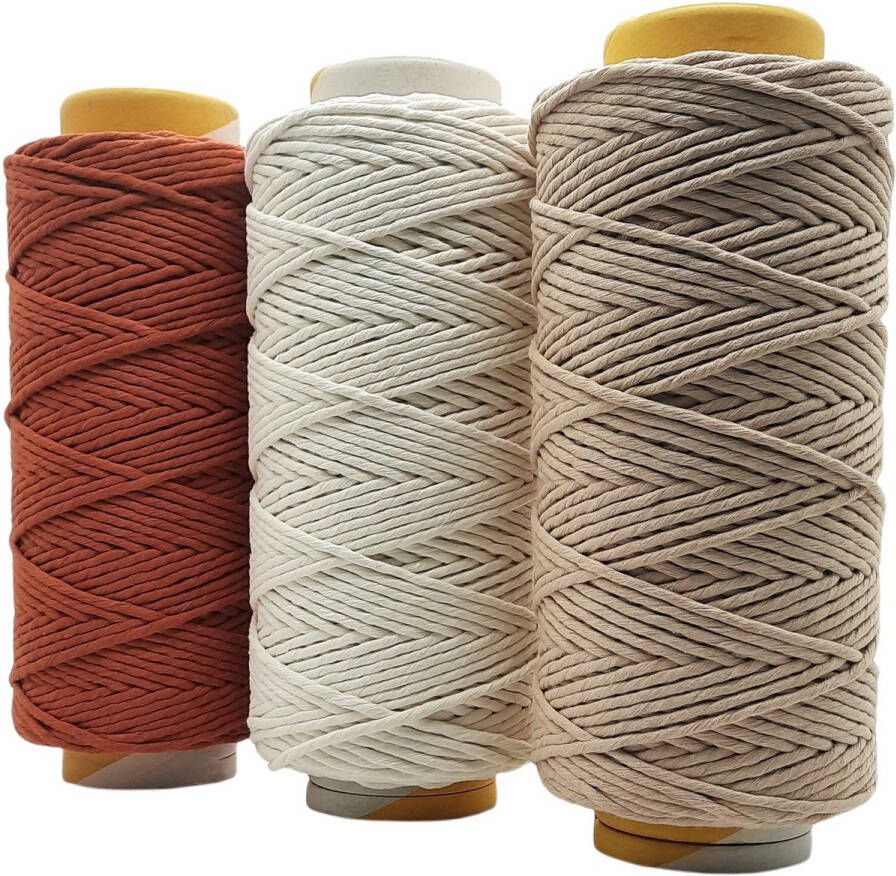 Cafuné Macrame Garen Lux -3 kg- 5 mm-terracotta ecru beige-195+184+205mtr Uitkambaar Macrame touw
