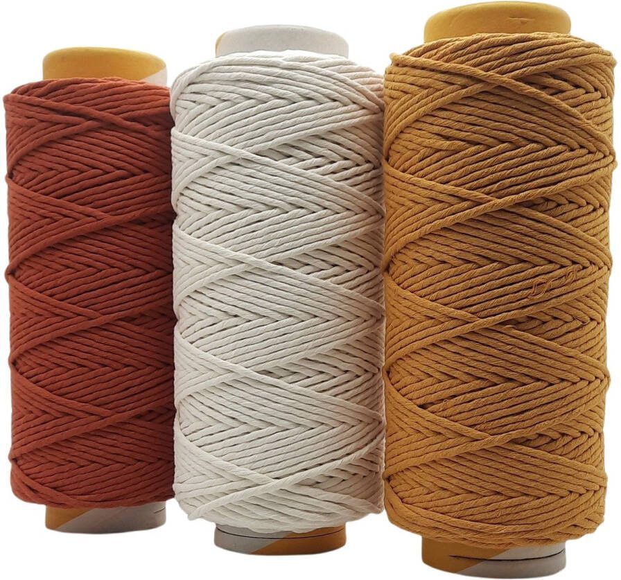 Cafuné Macrame Garen Lux -3 kg- 5 mm-terracotta ecru oker-195+184+195 mtr Uitkambaar Macrame touw