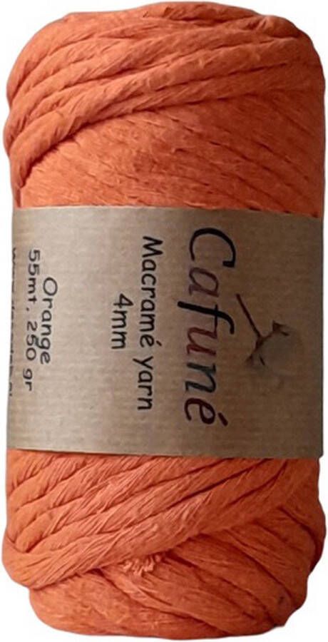 Cafuné Macramé Garen-Oranje-4mm Single Twist–55 meter-Uitkambaar-Gerecycled katoen-Koord-Touw-Plantenhanger-Wandkleed-Sleutelhanger-Dromenvanger-Macramé Pakket