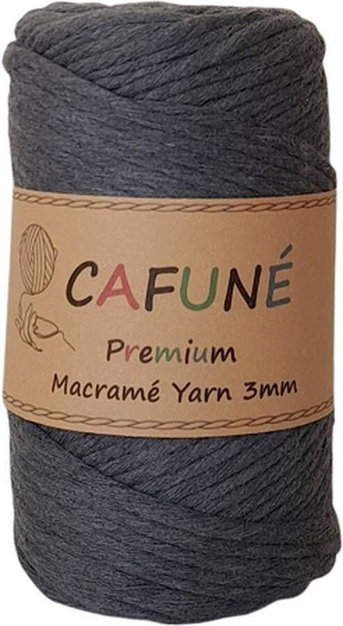 Cafuné Macrame Garen Premium-Antraciet-3mm-70 meter-Single Twist-Uitkambaar-Gerecycled katoen-koord