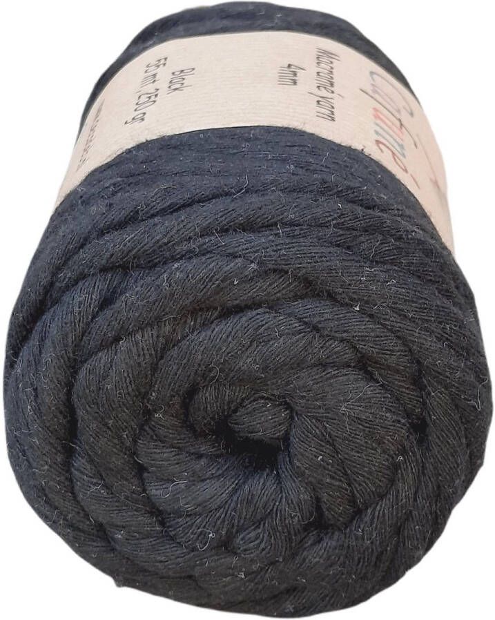 Cafuné Macrame Garen-Zwart-4mm–55 meter-Uitkambaar-Gerecycled katoen-Koord-Touw-Dromenvanger-Wandtapijt