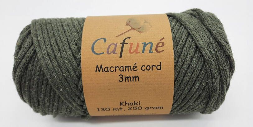 Cafuné Macrame Koord-3mm-Kaki-120 meter-Gevlochten koord-Gerecycled katoen