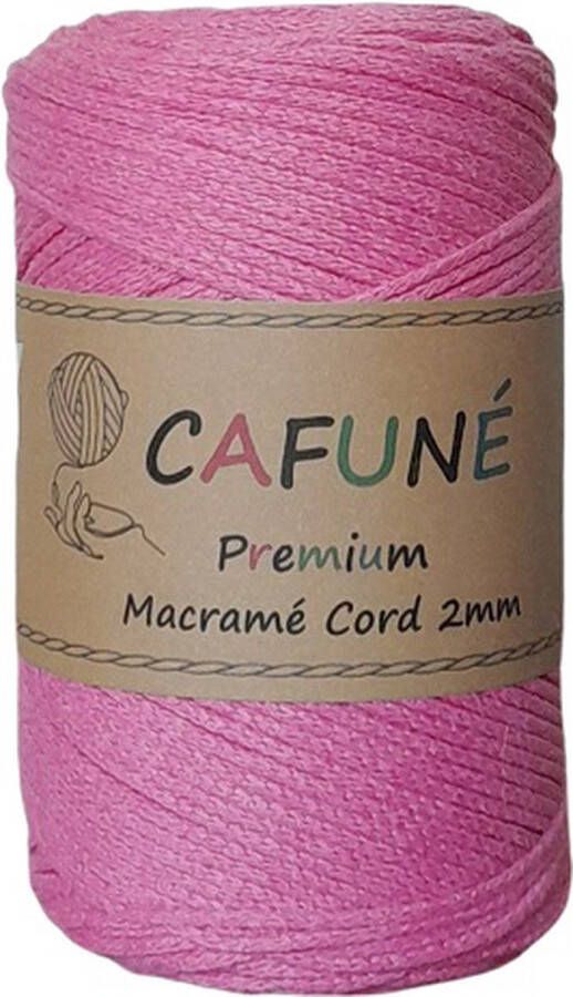 Cafuné Macrame koord Premium -2mm-Roze-230m-250 gr-Gevochten koord-Gerecycled katoen-Koord-Macrame-Haken-Touw-Garen