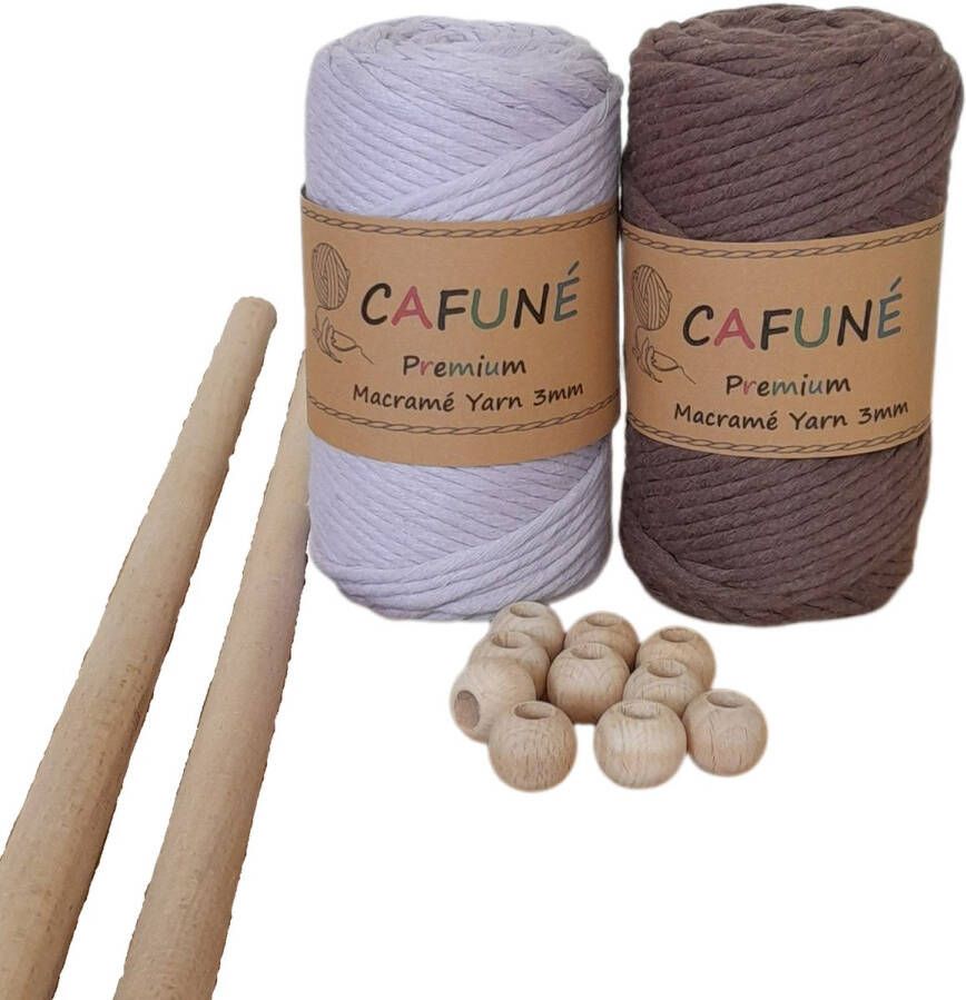 Cafuné Macrame Pakket- Diy Set-2xMacramé Garen Houten stok Houten kralen