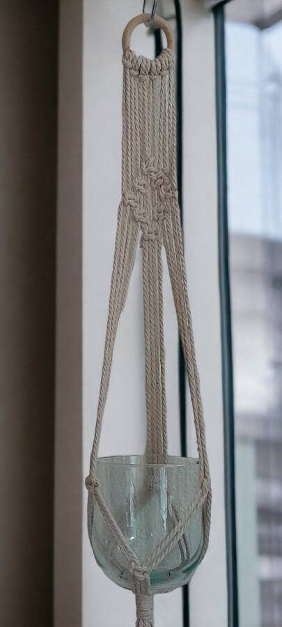 Cafuné Macramé Plantenhanger Beige 85cm lang Excl. pot handgemaakt gerecycled katoen