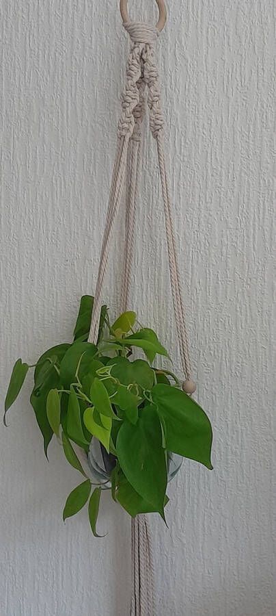 Cafuné Macramé Plantenhanger Beige 98cm lang Verstelbaar Excl. pot handgemaakt gerecycled katoen