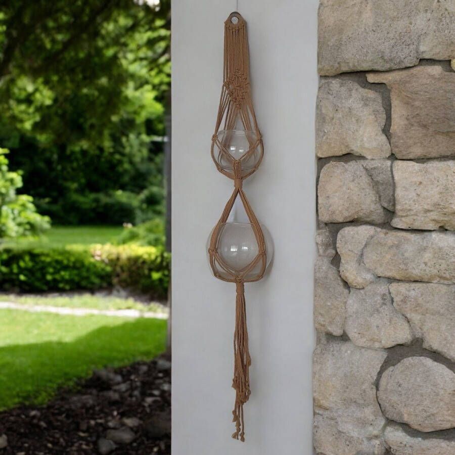 Cafuné Macramé Plantenhanger voor 2 potten-Mosterd-125cm lang-handgemaakt-Boho stijl-Cadeau