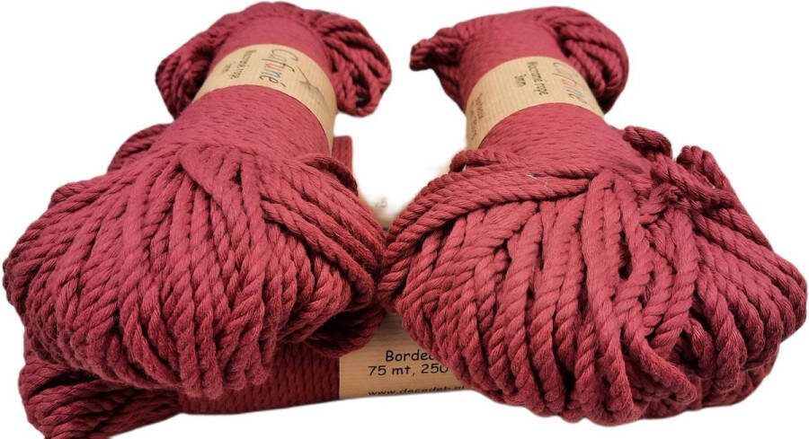 Cafuné Macrame Touw-3 mm-75 m-250gr-Bordeaux-Katoen Touw-Gerecycled-Koord-Plantenhanger-Wandkleed-Sleutelhanger-Dromenvanger-Macrame Pakket