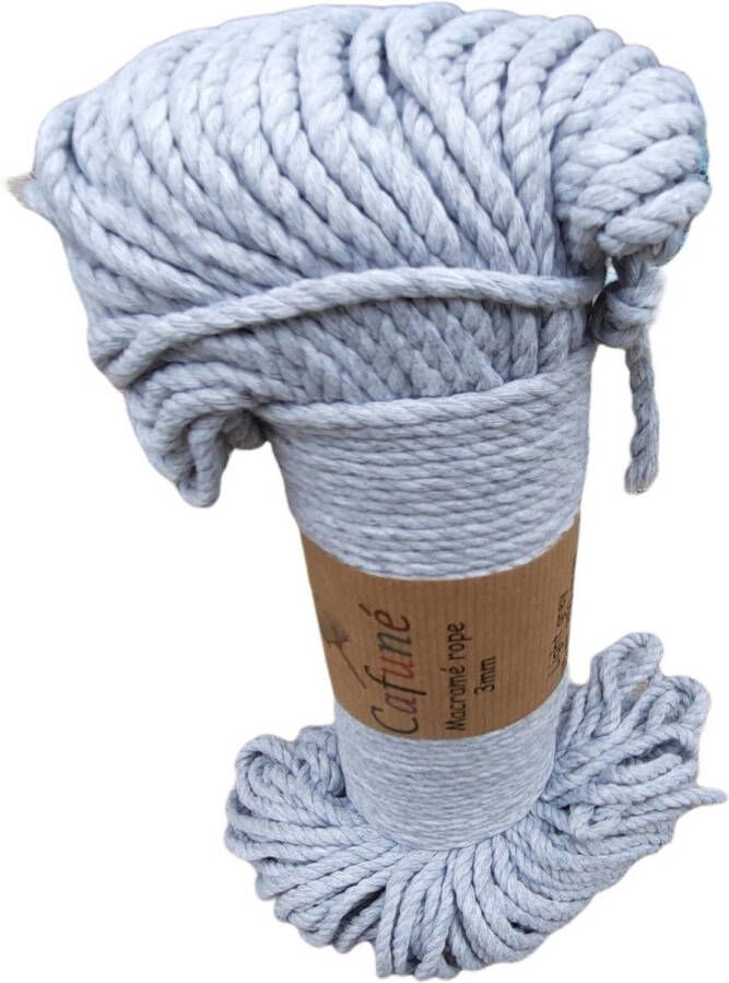 Cafuné Macrame Touw-3 mm-75 m-250gr-Lichtgrijs-Katoen Touw-Gerecycled-Koord-Plantenhanger-Wandkleed-Sleutelhanger-Dromenvanger-Macrame Pakket
