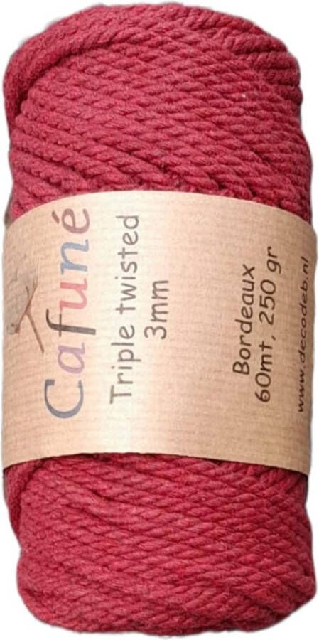 Cafuné Macrame Touw-3mm-60m-Bordeaux-250gr-Gerecycled Katoen-Plantenhanger-Dromenvanger-Sleutelhanger-Koord-Wandkleed