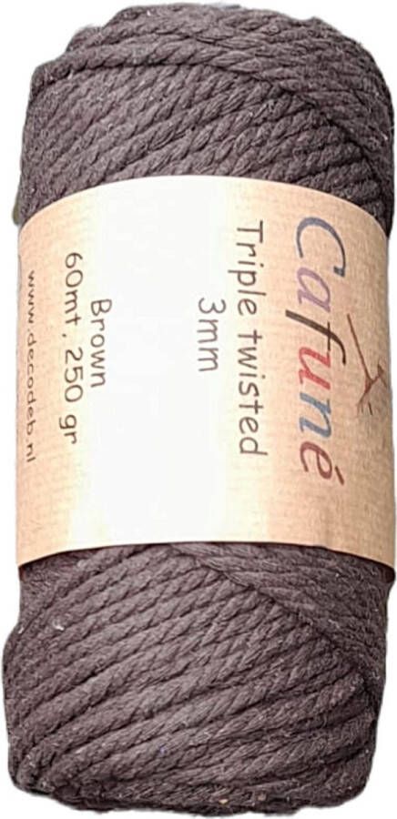 Cafuné Macrame Touw-3mm-60m-Bruin-250gr-Gerecycled Katoen-Plantenhanger-Dromenvanger-Sleutelhanger-Koord-Wandkleed