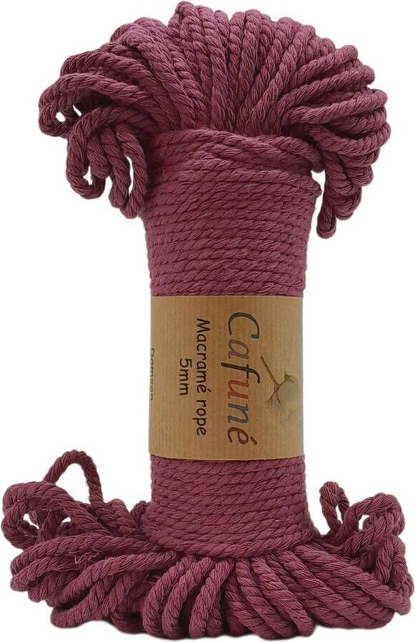 Cafuné -Macramé Touw-5mm-48meter-Damson-Driestrengs-Triple Twist-Gerecycled-Katoen Koord-Touw-Uitkambaar-Plantenhanger-Wandkleed-Sleutelhanger-Dromenvanger-Macramé Koord-Macramé Pakket