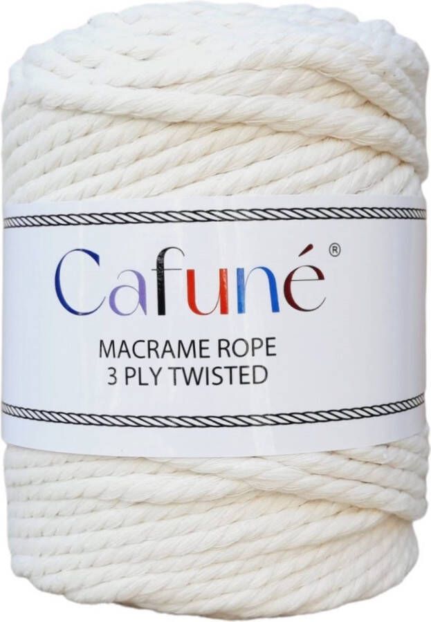 Cafuné Macrame Touw-5mm-70 meter-500 gram-Ecru-Driestrengs-Triple Twist-Gerecycled-Katoen Koord-Touw-Uitkambaar-Plantenhanger-Wandkleed-Sleutelhanger-Dromenvanger-Macramé Koord-Macramé Pakket-Uitkambaar