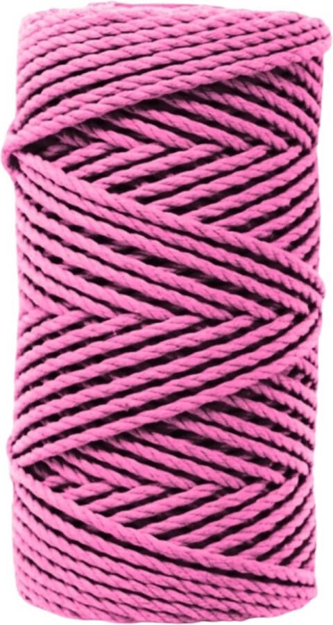 Cafuné -Macramé Touw-3mm-Fuchsia-Gerecycled Katoen-Driestrengs-Triple Twist-Gerecycled-Katoen Koord-Touw-Uitkambaar-Plantenhanger-Wandkleed-Sleutelhanger-Dromenvanger-Macramé Koord-Macramé Pakket