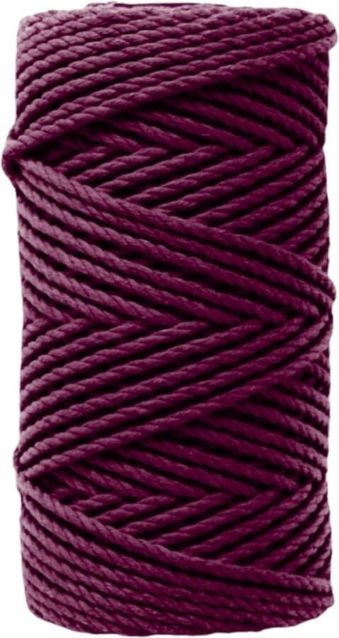 Cafuné -Macramé Touw-3mm-Grape-Gerecycled Katoen-Driestrengs-Triple Twist-Gerecycled-Katoen Koord-Touw-Uitkambaar-Plantenhanger-Wandkleed-Sleutelhanger-Dromenvanger-Macramé Koord-Macramé Pakket