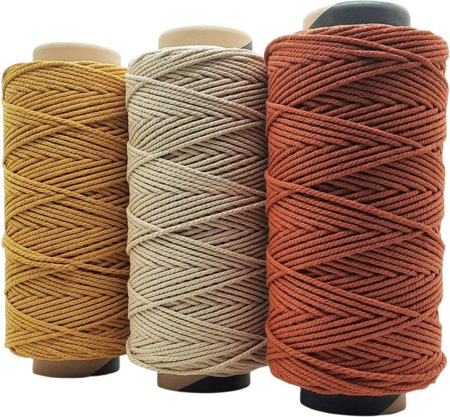 Cafuné Macrame touw Lux -3600 gr-4 mm-Oker Beige Terracotta-220+240+205 mtr-Gerecycled-Katoen Koord-Plantenhanger-Wandkleed-Sleutelhanger-Dromenvanger-Macrame Koord-Macrame Pakket