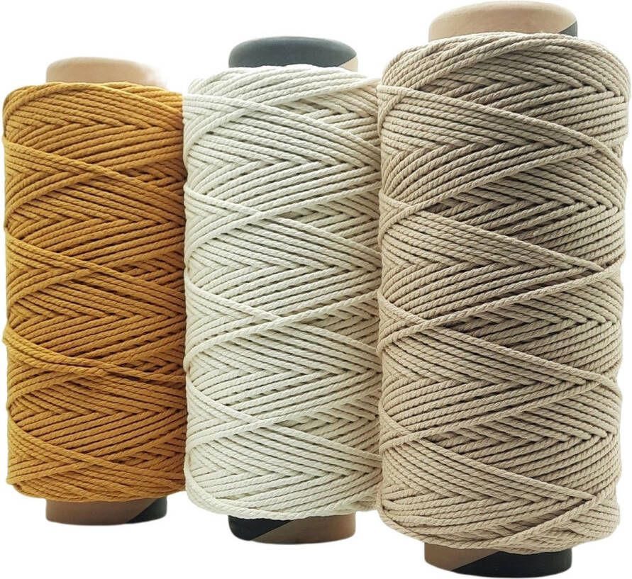 Cafuné Macrame touw Lux -3600 gr- 4 mm Oker Ecru Beige 220+199+240 mtr -Gerecycled-Katoen Koord-Plantenhanger-Wandkleed-Sleutelhanger-Dromenvanger-Koord-Macrame Pakket