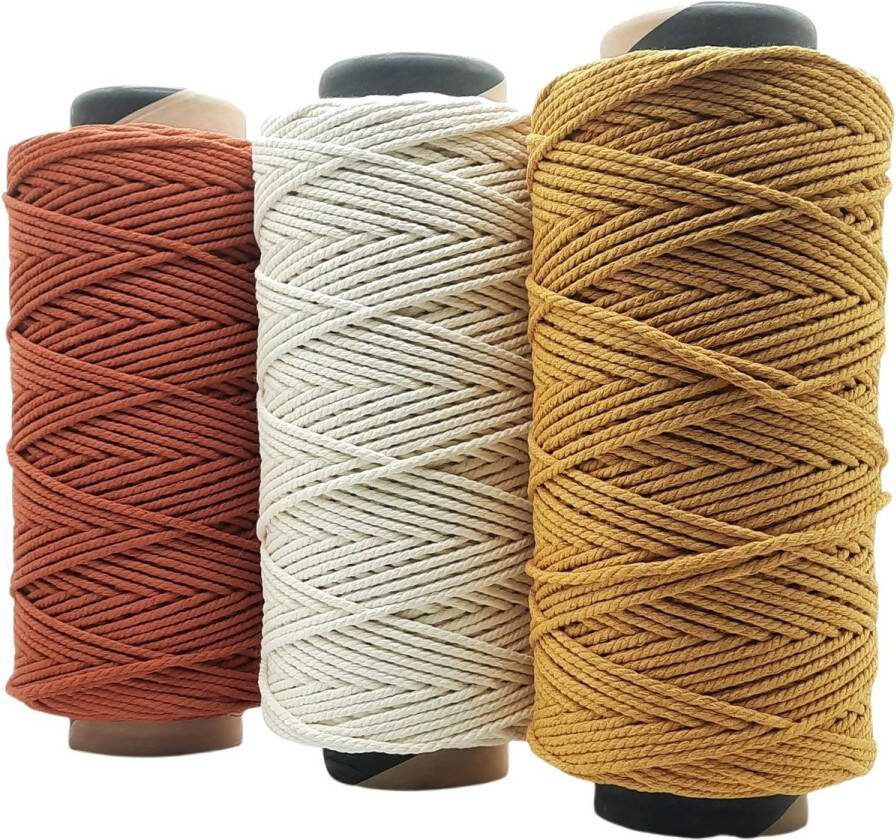 Cafuné Macramé Touw- Lux -3600 gr-4 mm-Terracotta Ecru Oker-205+199+220 meter--Gerecycled-Katoen Koord-Touw-Uitkambaar-Plantenhanger-Wandkleed-Sleutelhanger-Dromenvanger-Macrame Koord-Macrame Pakket
