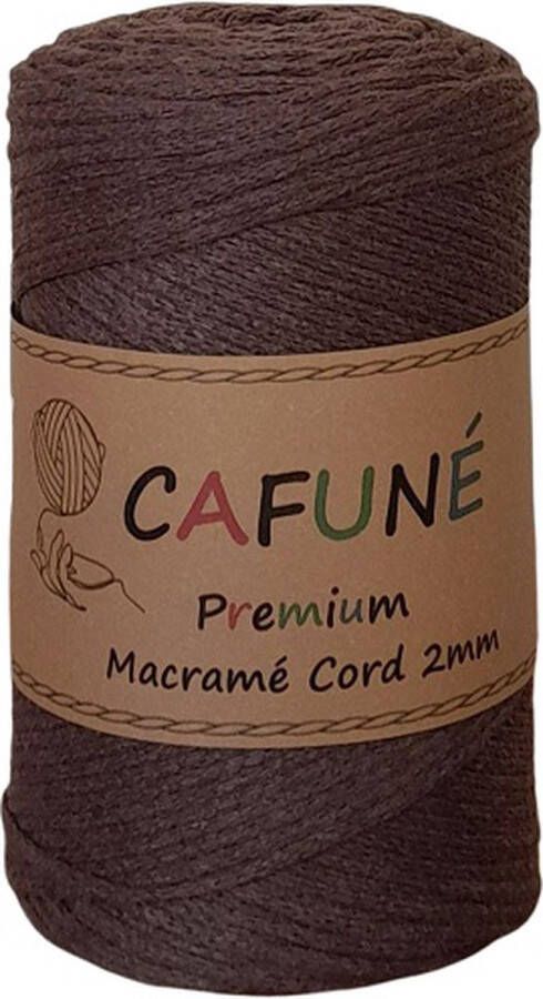 Cafuné Macramé koord Premium -2mm-Donkerbruin-230m-250-Gevochten koord-Gerecycled katoen-Koord-Macrame-Haken-Touw-Garen