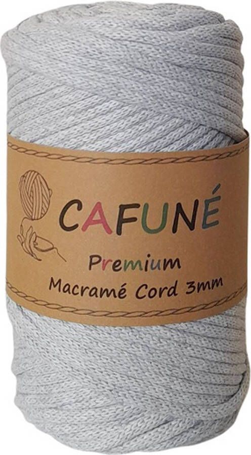 Cafuné Premium Macramé koord-Lichtgrijs-3 mm-75 mt-250gr-Gevlochten koord-niet uitkambaar-Gerecycled-Haken-Macramé-Koord-Touw-Garen-Duurzaam Katoen