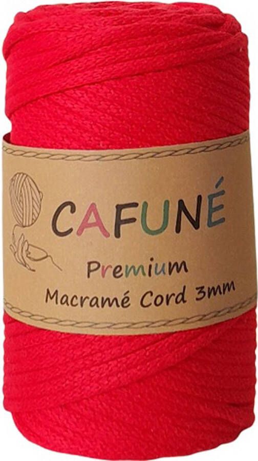 Cafuné Macrame koord- Premium -Rood-3 mm-75 mt-250gr-Gevlochten koord-niet uitkambaar-Gerecycled-Haken-Macramé-Koord-Touw-Garen-Duurzaam Katoen