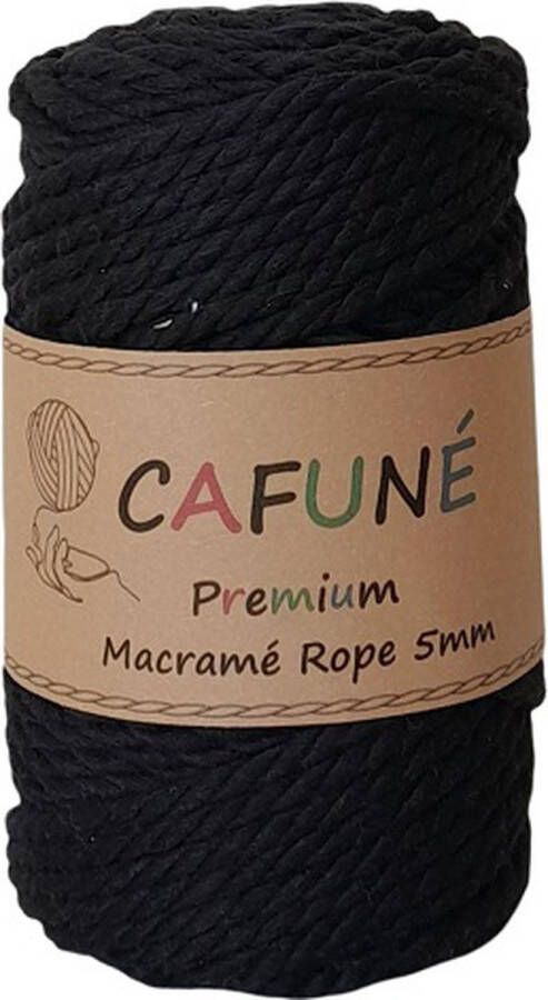 Cafuné Premium-Macramé Touw-Zwart-5mm Triple Twist-40 meter-Gerecycled katoen koord-Macramé plantenhanger-Wandkleed-Sleutelhanger-Dromenvanger-Katoen koord-Macramé Pakket-Uitkambaar