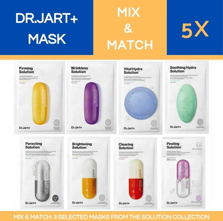 CAIRSKIN DR.JART+ Mix & Match 5 Facial Masks Ceramidin Cicapair Wrinkless Clearing Vital Dr.Jart Solution Gezichtsmaskers Alle Huidtypes Skincare Routine Anti Age Huid elasticiteit Hydratatie Boost K Beauty Set 2022