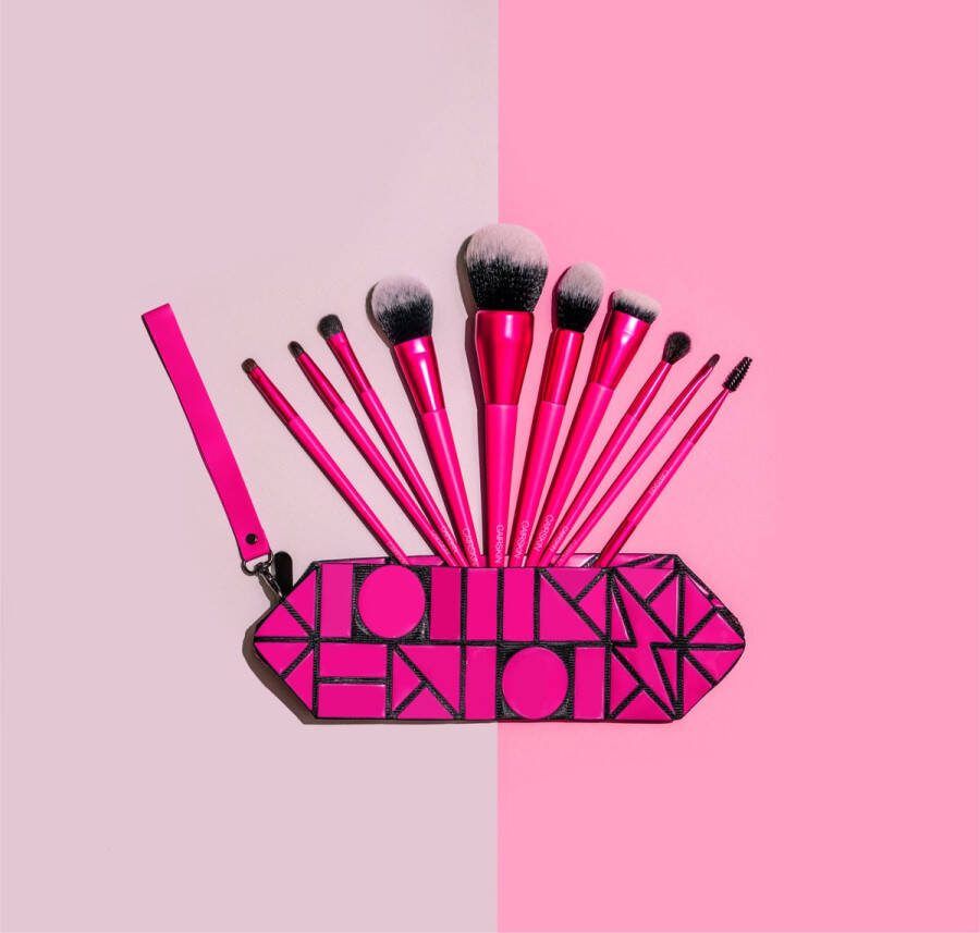 CAIRSKIN Professional Brush Set 10 Neon Pink Makeup Brushes + Beauty Bag Premium Quality Synthetic Brushes Professionele Kwasten Set Synthetische Penselen Vegan Brushes