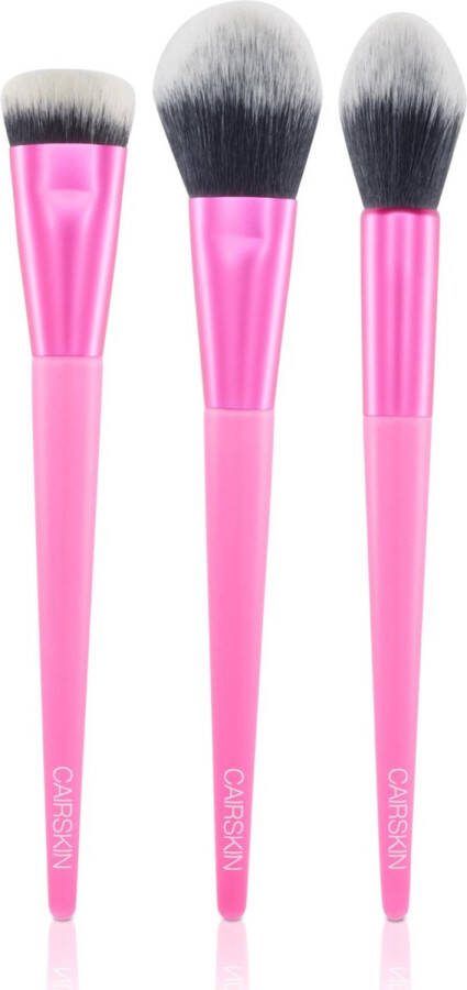 CAIRSKIN Professional Brush Set 3 Neon Pink Contour Shape Blush Setting Powder Visagie Penselen voor Gezicht| Inclusief Make-up Beauty Bag