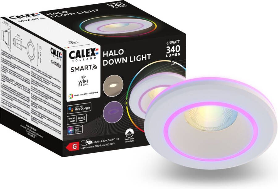 Calex Halo Slimme Inbouwspot Smart Downlight RGB en Warm Wit Licht Wit