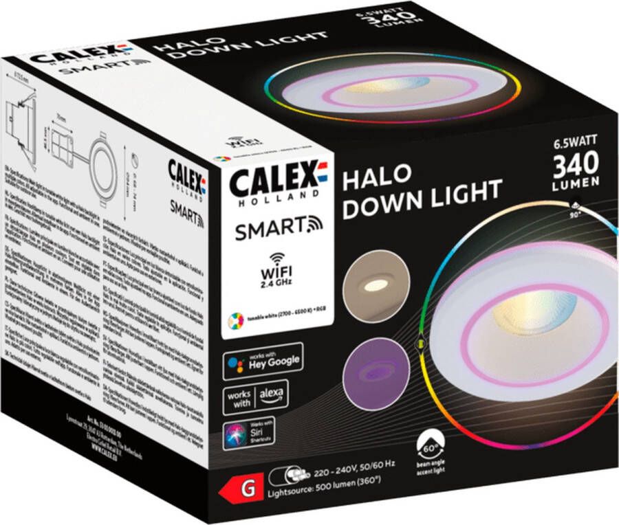 Calex Halo Slimme Inbouwspot Smart Downlight RGB en Warm Wit Licht Wit