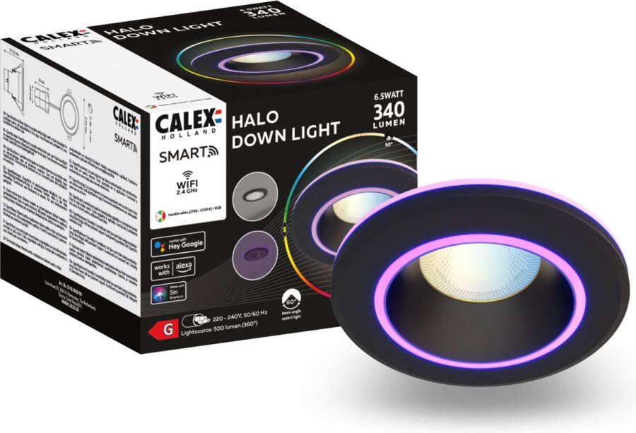 Calex Halo Slimme Inbouwspot Smart Downlight RGB en Warm Wit Licht Zwart