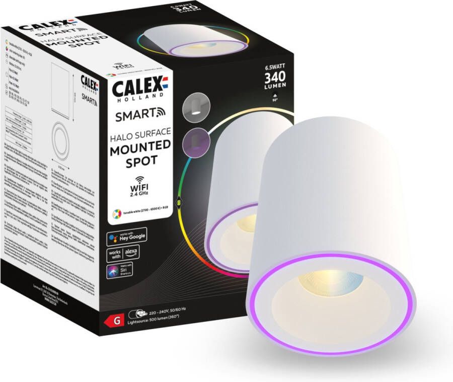 Calex Halo Slimme Opbouwspot Smart Downlight RGB en Warm Wit Licht Wit