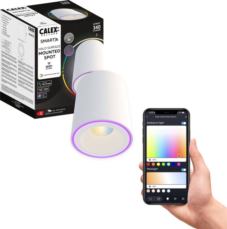 Calex Halo Slimme Opbouwspot Smart Downlight RGB en Warm Wit Licht Wit