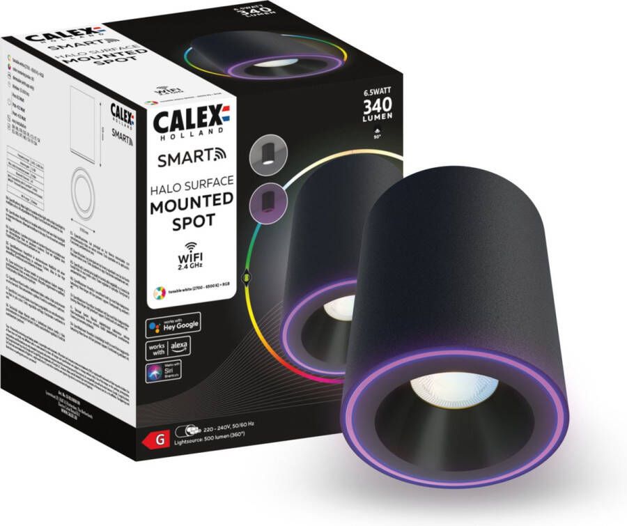 Calex Halo Slimme Opbouwspot Smart Downlight RGB en Warm Wit Licht Zwart