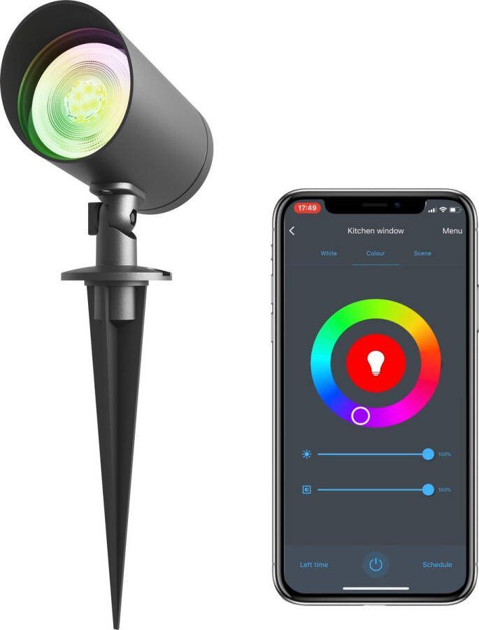 Calex Slimme Grondspot GU10 Geschikt voor buiten Tuinspot op Spies Tuinverlichting Eenvoudige installatie Zwart Inclusief Slimme Lichtbron