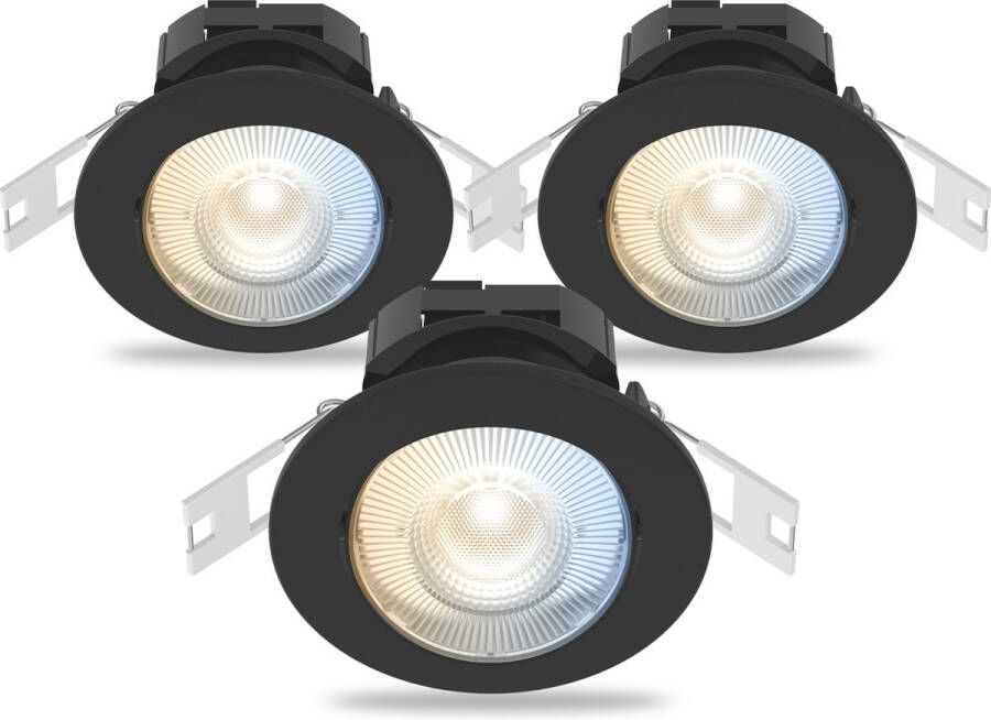 Calex Slimme Inbouwspot Set van 3 stuks Smart LED Downlight Dimbaar Kantelbaar Warm Wit Licht Zwart