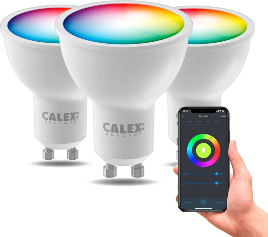 Calex Slimme Lamp Set van 3 stuks Wifi LED Verlichting GU10 Smart Lichtbron Dimbaar RGB en Warm Wit 4.9W