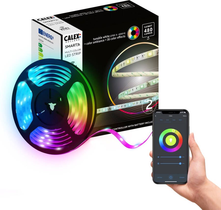 Calex Slimme LED Strip 2 meter Voor Binnen Met App RGB Smart Lichtstrip met afstandsbediening