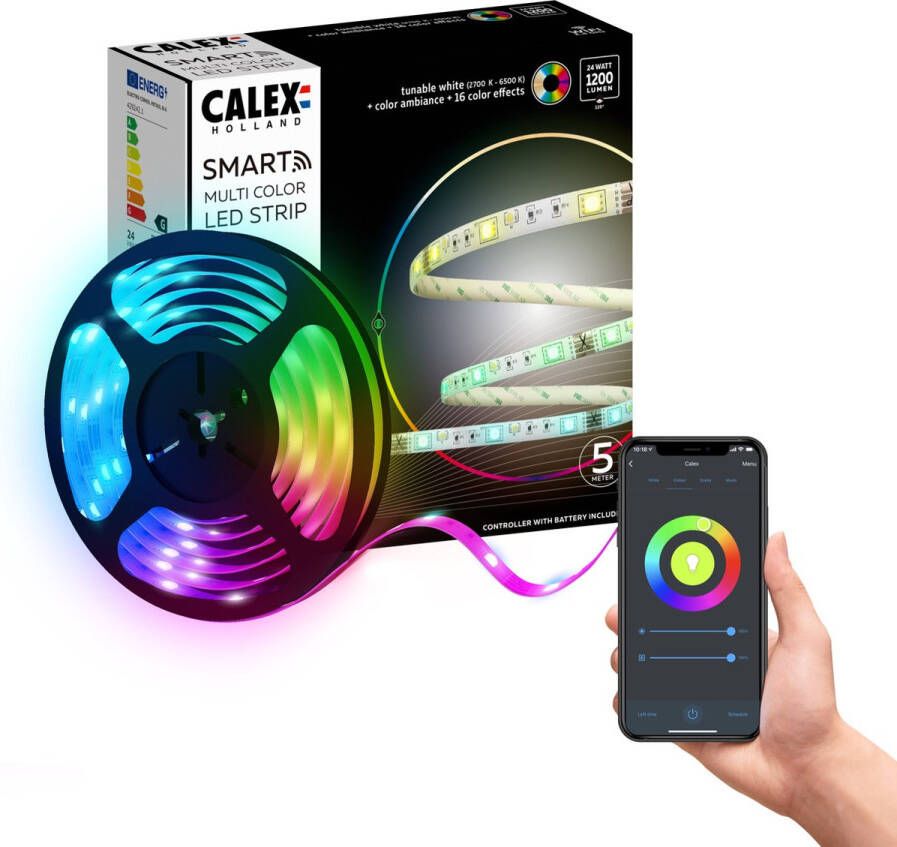 Calex Slimme LED Strip 5 meter Led-strip Voor Binnen Met App RGB Smart Lichtstrip met afstandsbediening